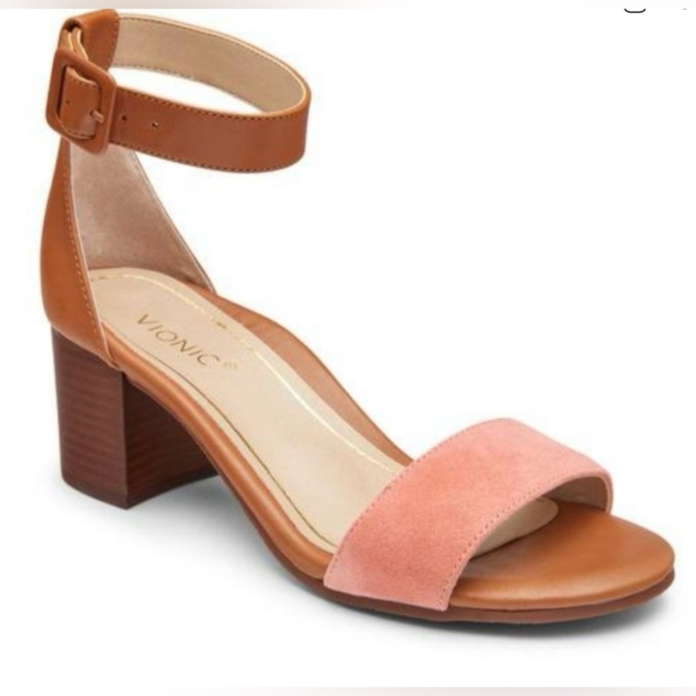 Vionic Papaya Rosie Natural Coral Heels Shoes Ankle Strap